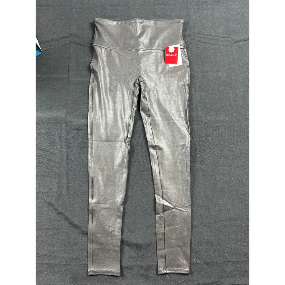 Spanx Faux Leather Leggings Metallic Gunmetal Grey Petite Medium NWT 20242P